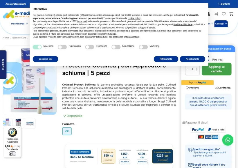 Schermata della pagina offerta di E-medical