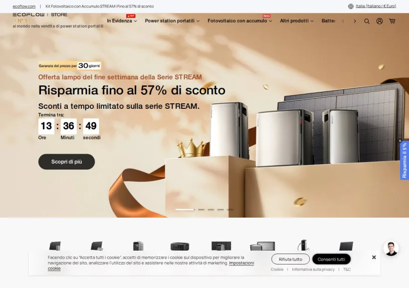 Schermata della pagina offerta di EcoFlow Italia