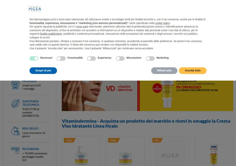 Schermata della pagina offerta di Farmacia Igea