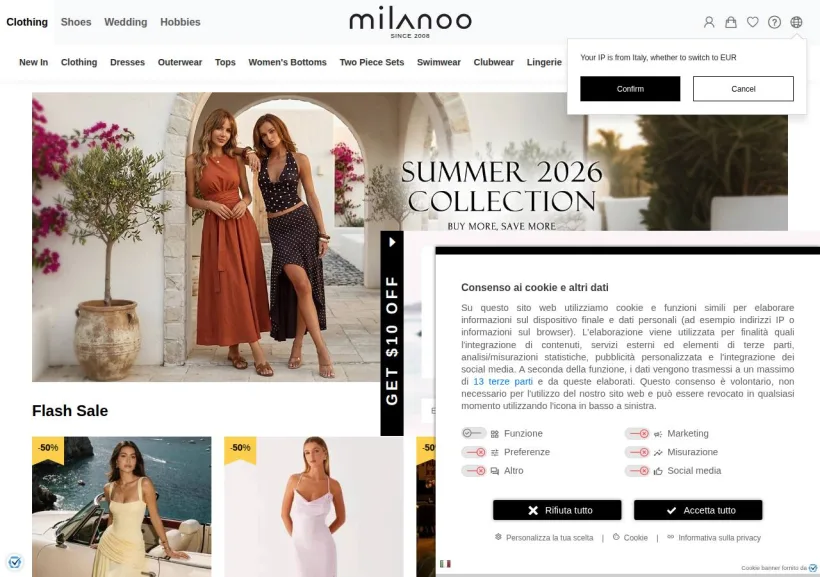 Schermata della pagina offerta di Milanoo