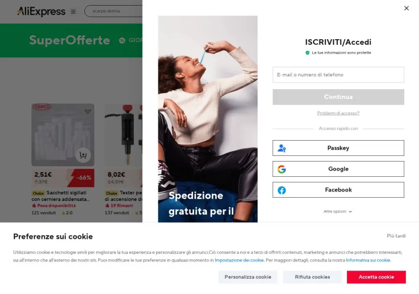 Schermata della pagina offerta di AliExpress