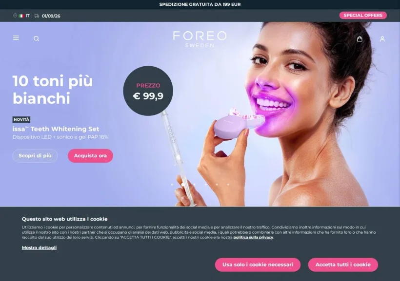 Schermata della pagina offerta di FOREO