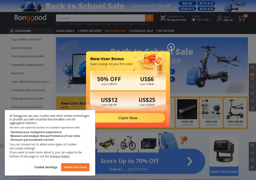Schermata della pagina offerta di Banggood