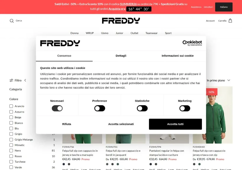 Schermata della pagina offerta di Freddy