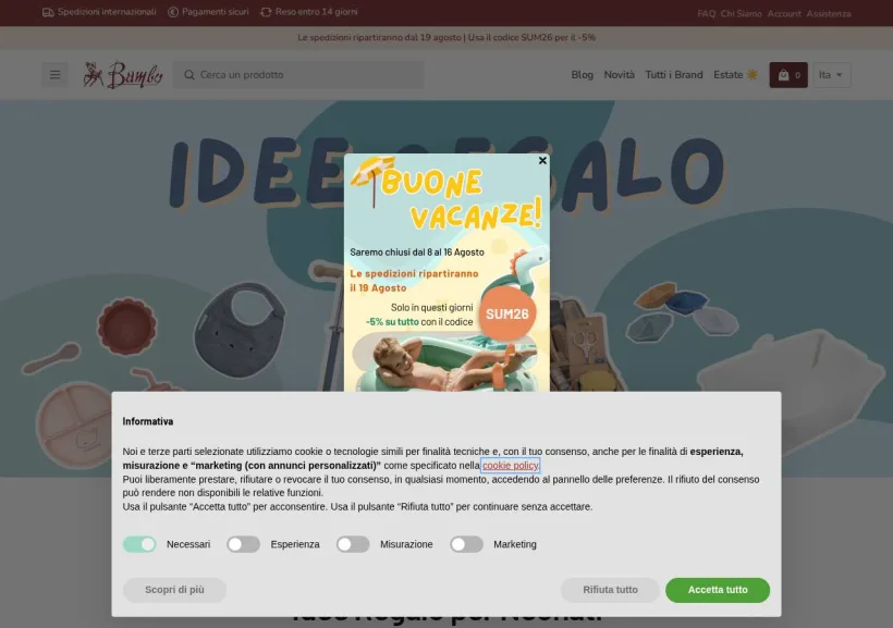 Schermata della pagina offerta di Bambystore