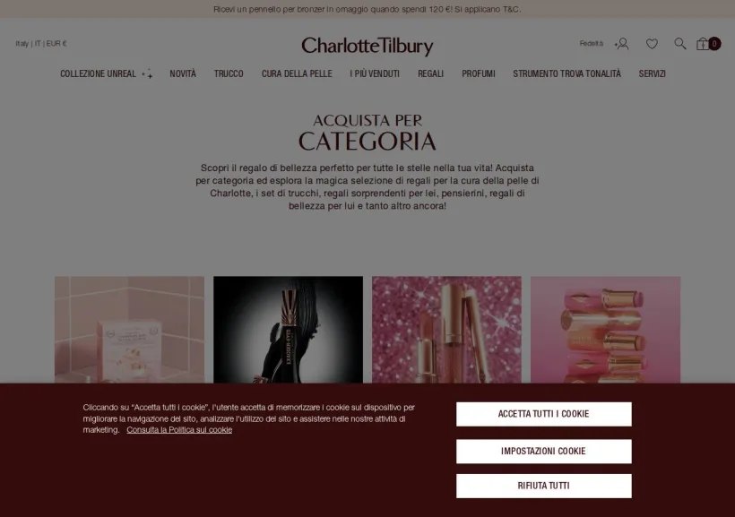 Schermata della pagina offerta di Charlotte Tilbury