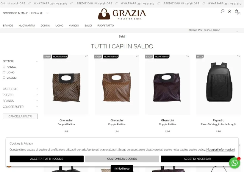 Schermata della pagina offerta di Grazia Pelletterie