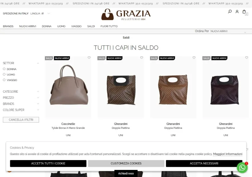 Schermata della pagina offerta di Grazia Pelletterie