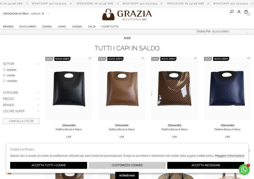 Schermata della pagina offerta di Grazia Pelletterie