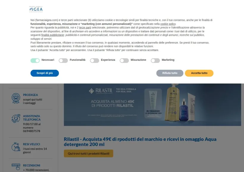 Schermata della pagina offerta di Farmacia Igea