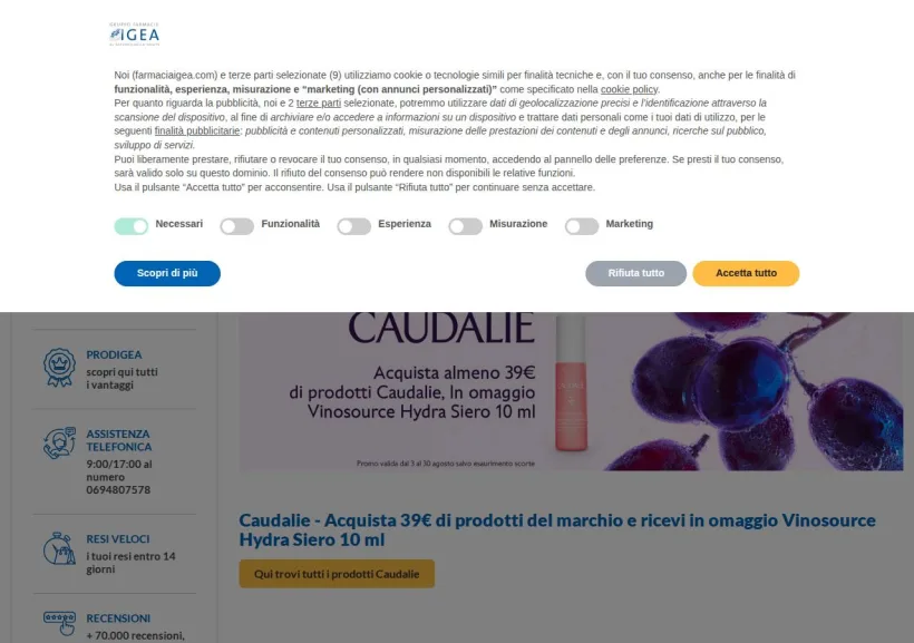 Schermata della pagina offerta di Farmacia Igea