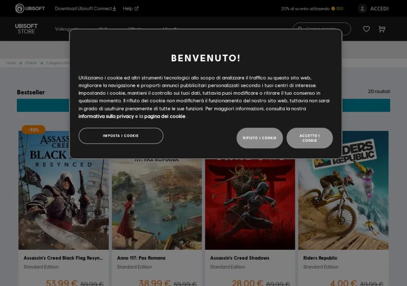 Schermata della pagina offerta di Ubisoft
