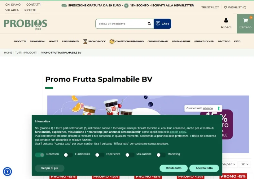 Schermata della pagina offerta di Probios