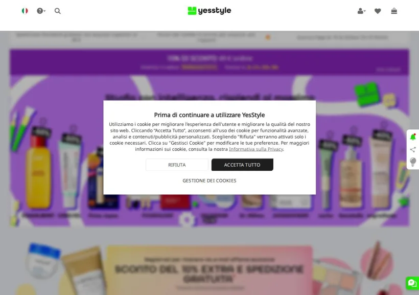 Schermata della pagina offerta di YesStyle