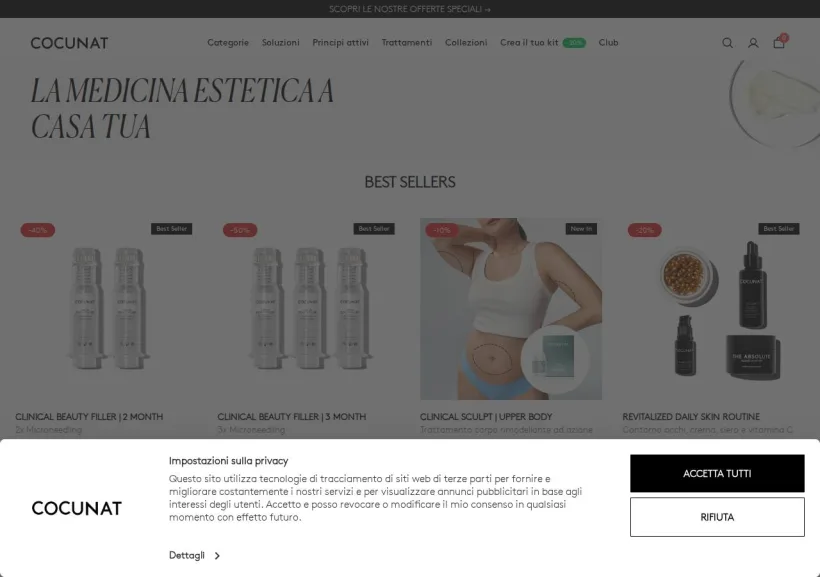 Schermata della pagina offerta di Cocunat