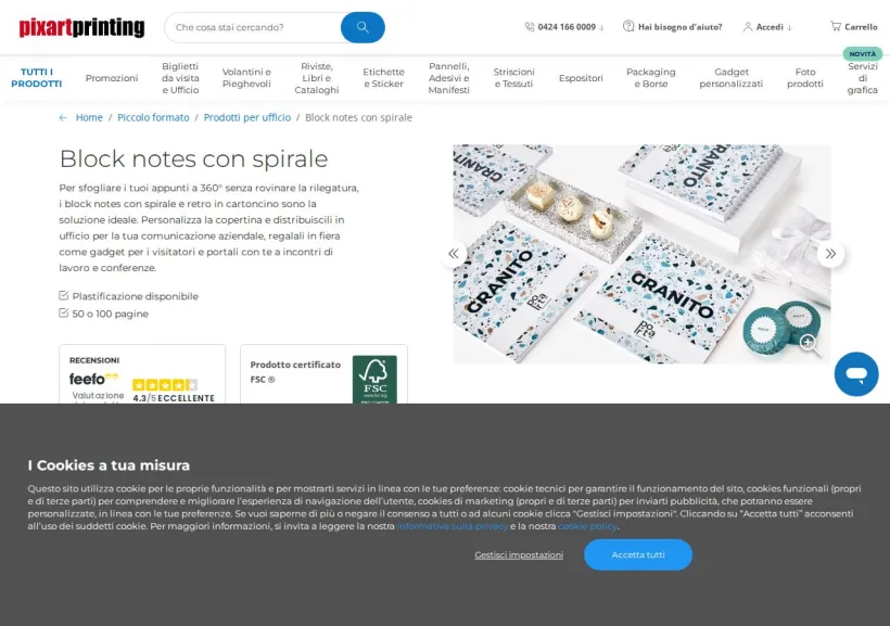 Schermata della pagina offerta di Pixartprinting