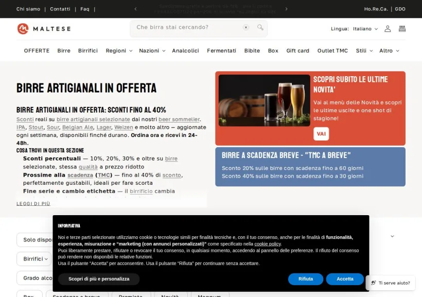 Schermata della pagina offerta di Maltese