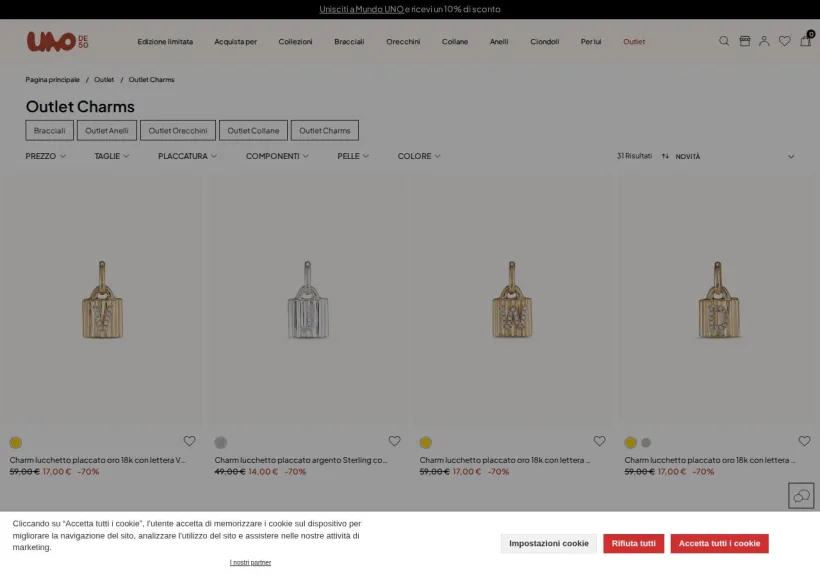 Schermata della pagina offerta di UNOde50