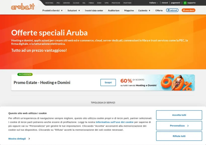 Schermata della pagina offerta di Aruba
