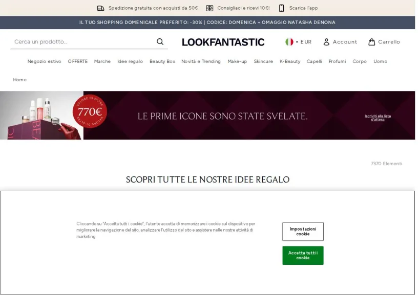 Schermata della pagina offerta di Look Fantastic