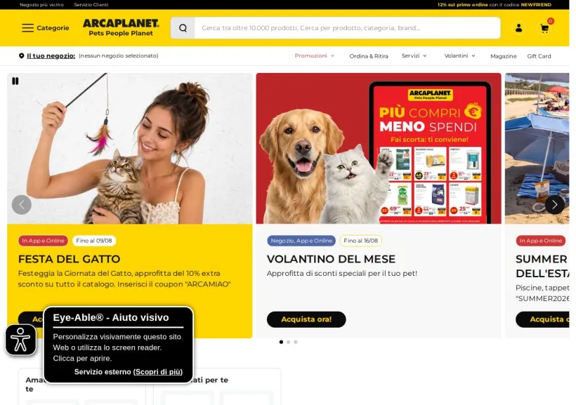 Schermata della pagina offerta di Arcaplanet