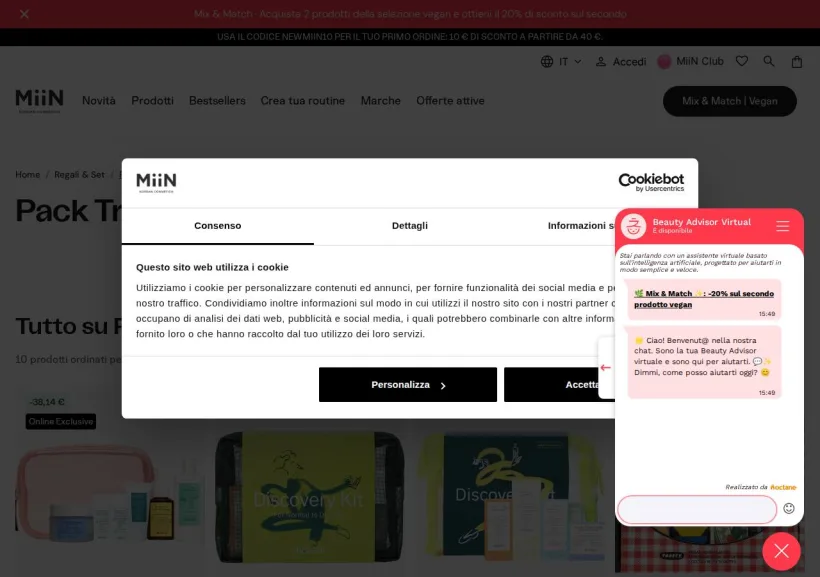 Schermata della pagina offerta di Miin Cosmetics