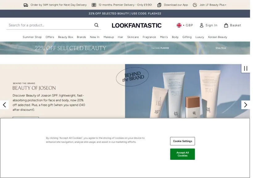 Schermata della pagina offerta di Look Fantastic
