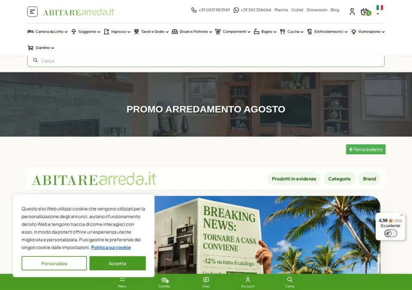 Schermata della pagina offerta di AbitareArreda