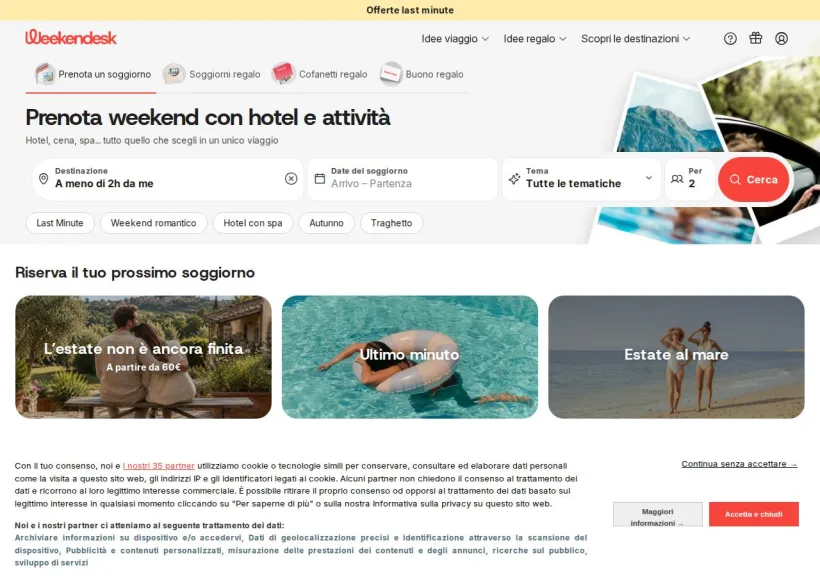 Schermata della pagina offerta di Weekendesk