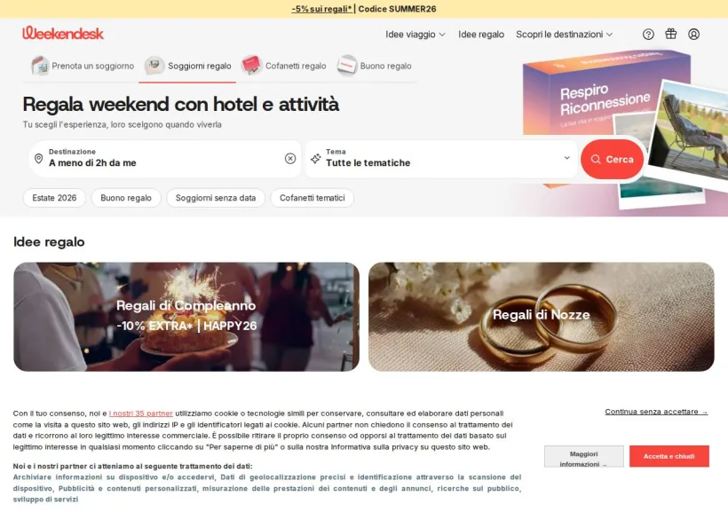 Schermata della pagina offerta di Weekendesk