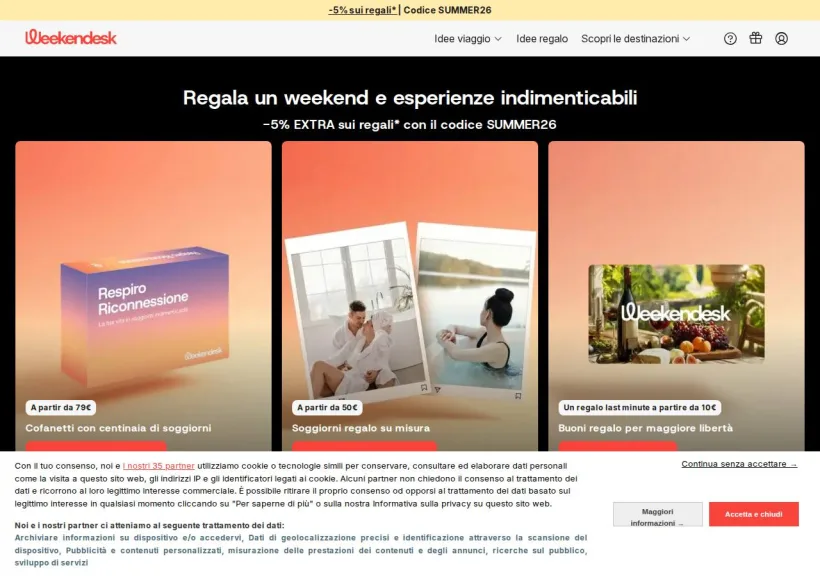 Schermata della pagina offerta di Weekendesk