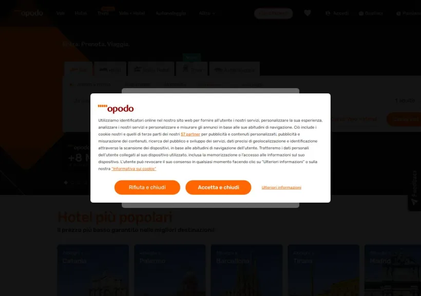 Schermata della pagina offerta di Opodo