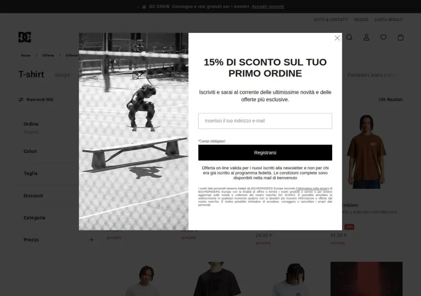 Schermata della pagina offerta di DC Shoes