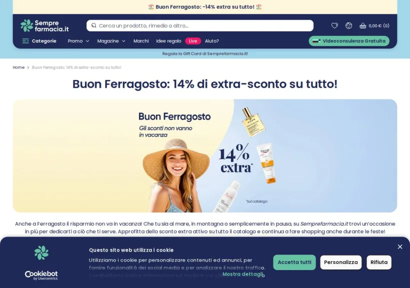 Schermata della pagina offerta di Semprefarmacia