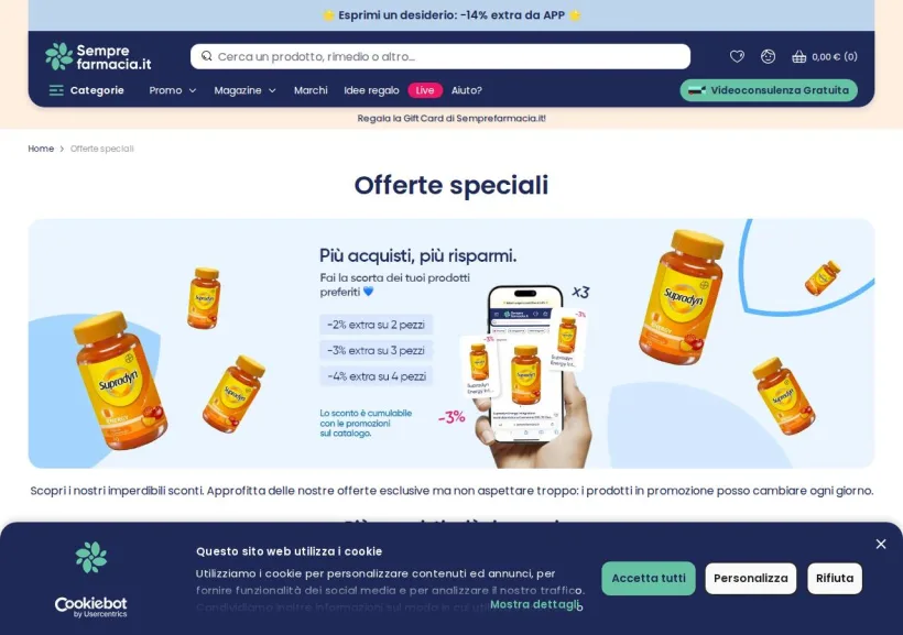 Schermata della pagina offerta di Semprefarmacia