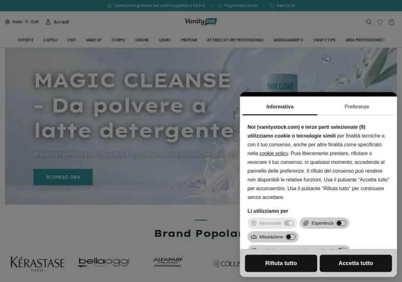 Schermata della pagina offerta di VanityStock.com