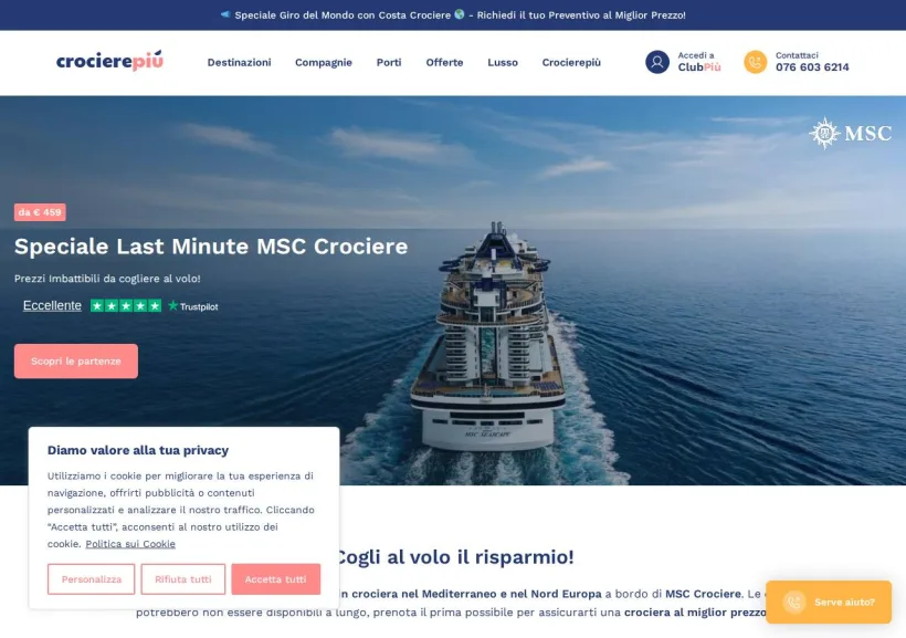 Schermata della pagina offerta di Crocierepiù 