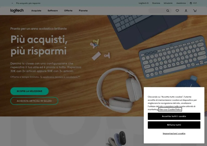 Schermata della pagina offerta di Logitech