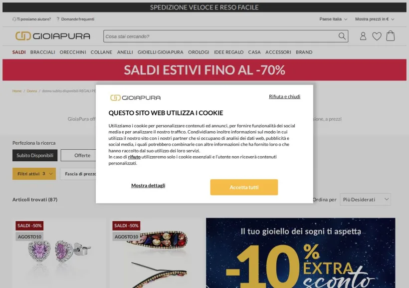 Schermata della pagina offerta di GioiaPura