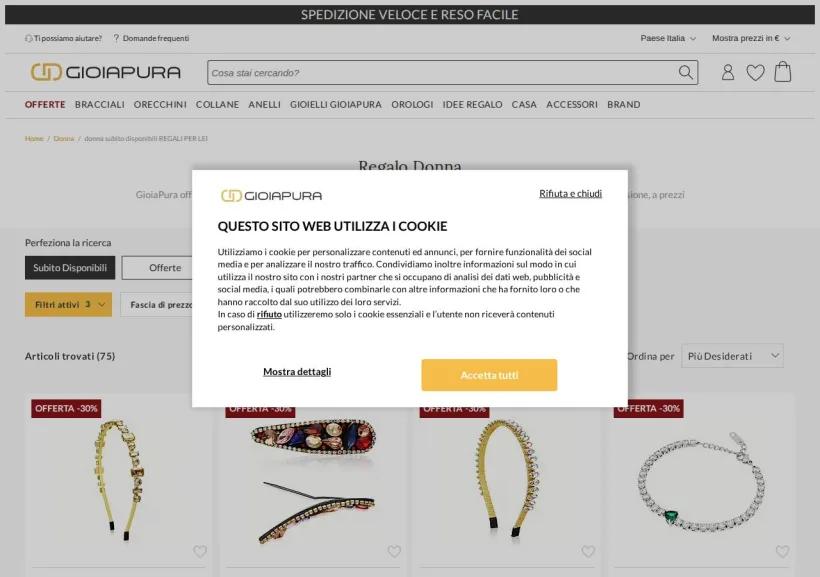 Schermata della pagina offerta di GioiaPura
