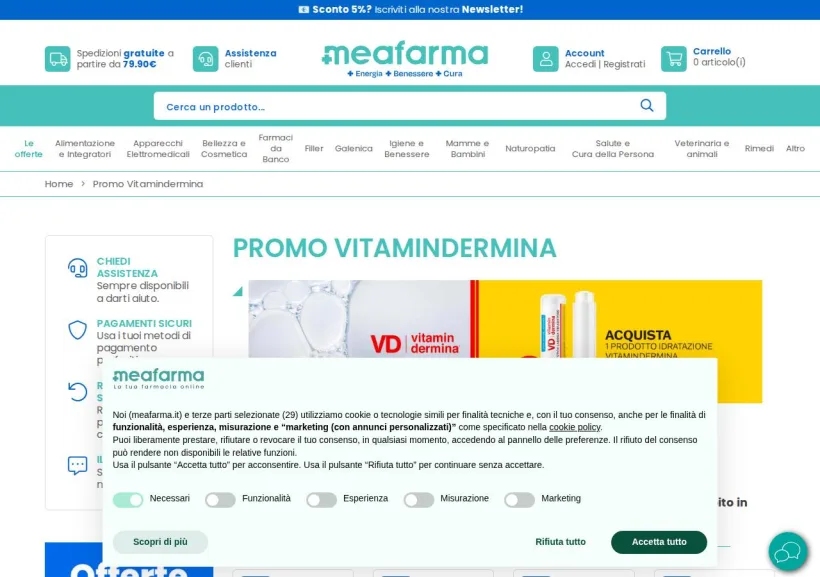 Schermata della pagina offerta di MeaFarma