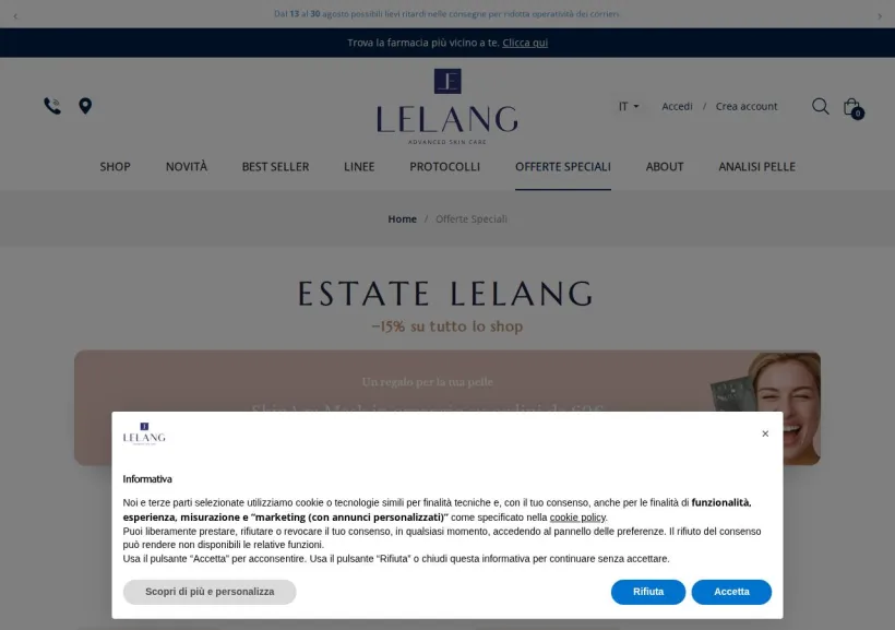 Schermata della pagina offerta di Lelang Skincare