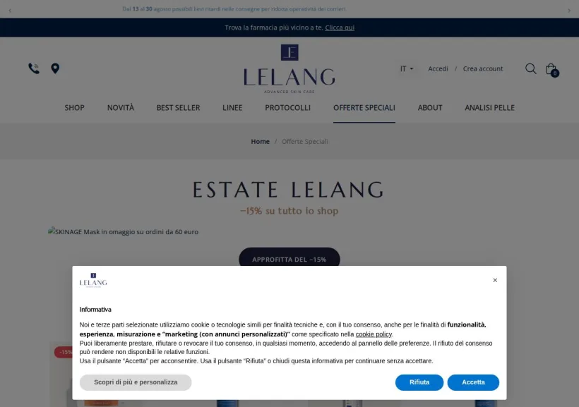 Schermata della pagina offerta di Lelang Skincare