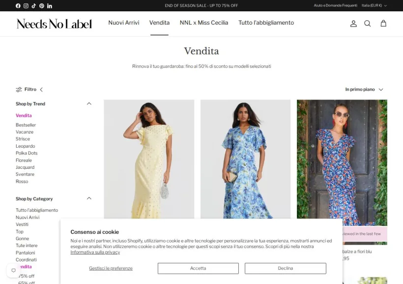 Schermata della pagina offerta di Needs No Label
