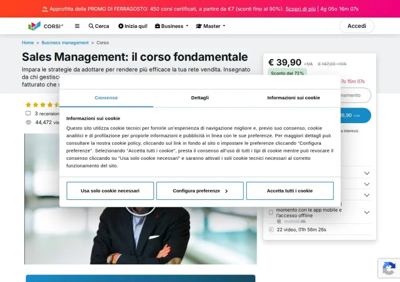 Schermata della pagina offerta di Corsi.it