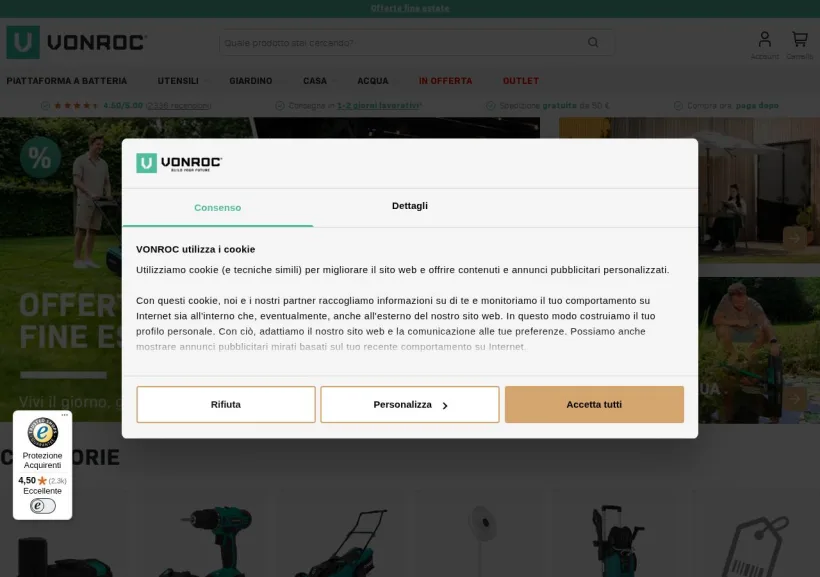 Schermata della pagina offerta di Vonroc