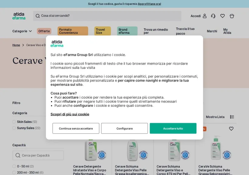 Schermata della pagina offerta di eFarma