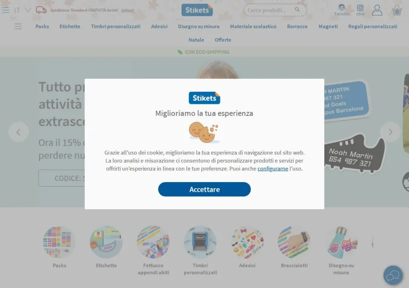 Schermata della pagina offerta di Stikets
