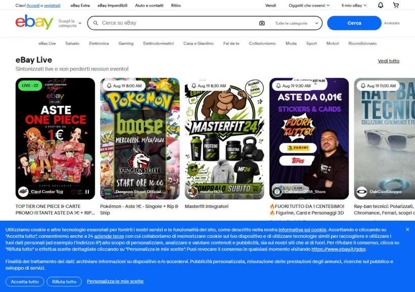 Schermata della pagina offerta di eBay