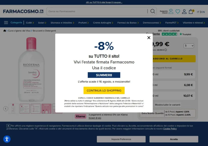 Schermata della pagina offerta di Farmacosmo